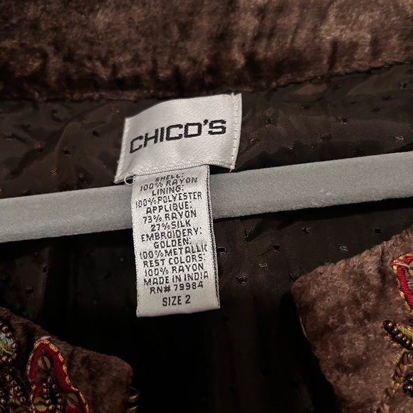 Chico's Brown Velvet Jacket with Colorful Embroidery - Picture 4 of 4